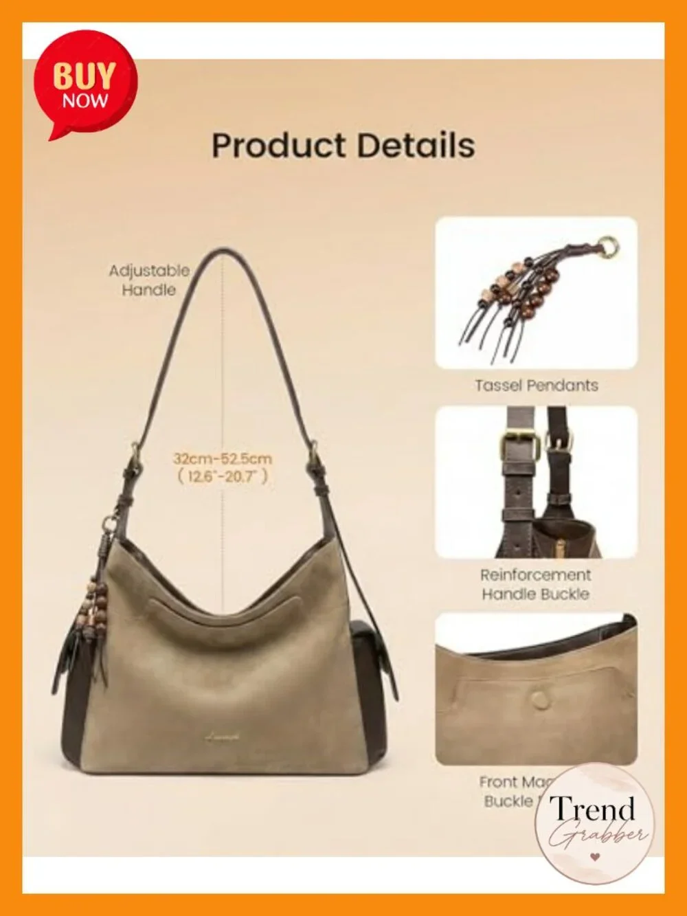 Women's Hobo Purse Faux Leather Crossbody Shoulder Bag with Tassel Charms